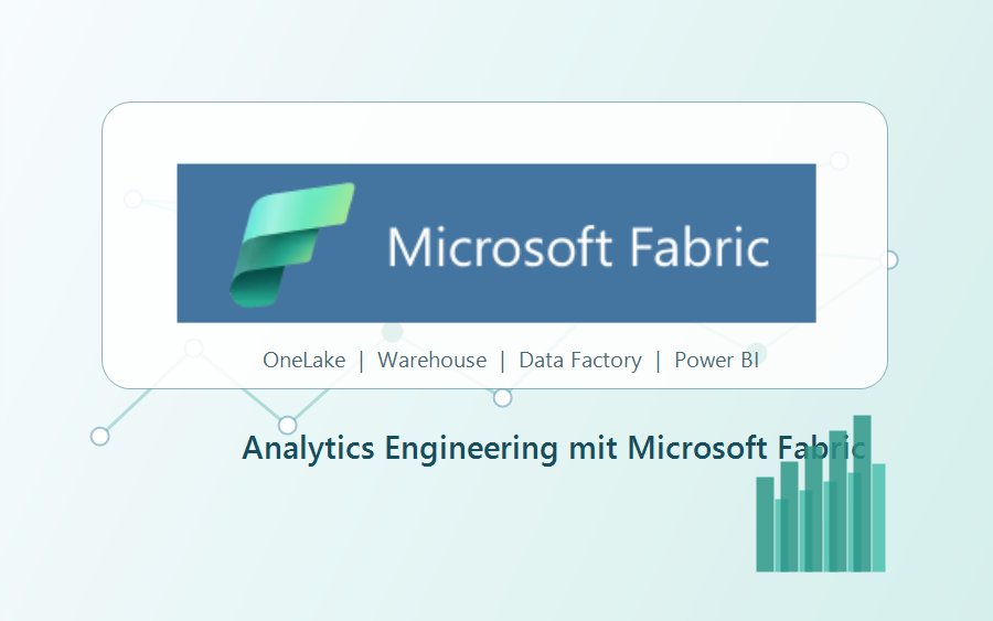 Microsoft Fabric Logo über einem Daten- und Analytics-Netzwerk für OneLake und Data Warehouse